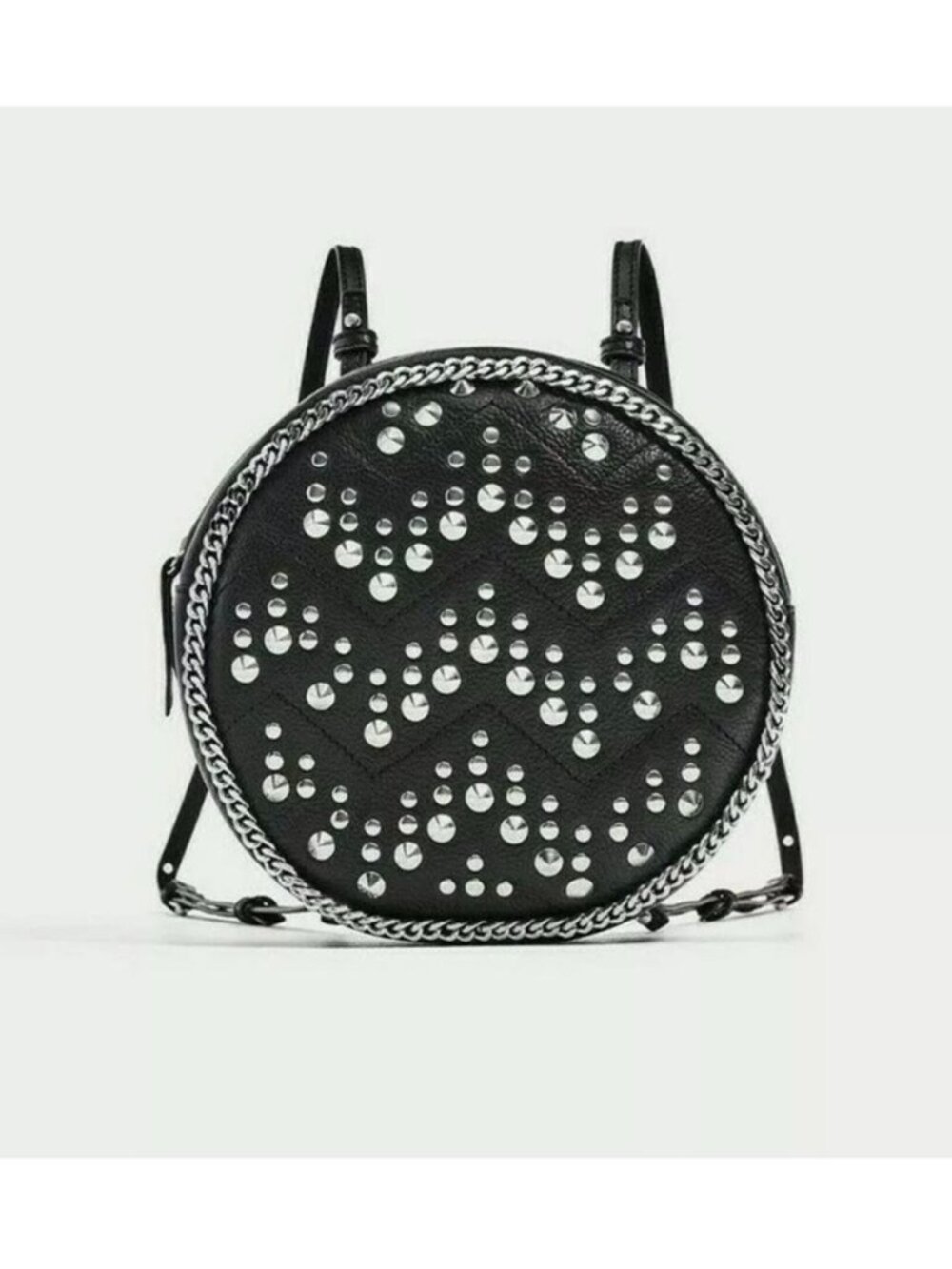 Zara genuine leather black round studded backpack
